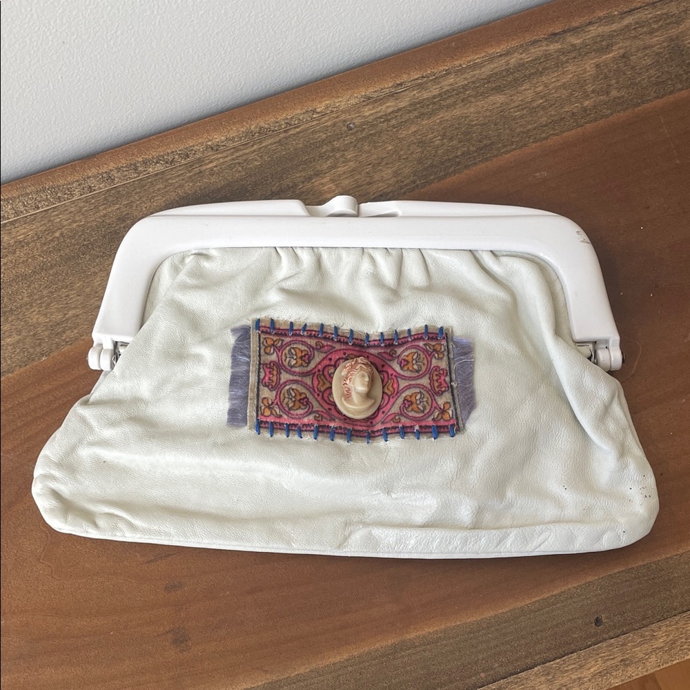 White Vintage Clutch with Embellished Detail